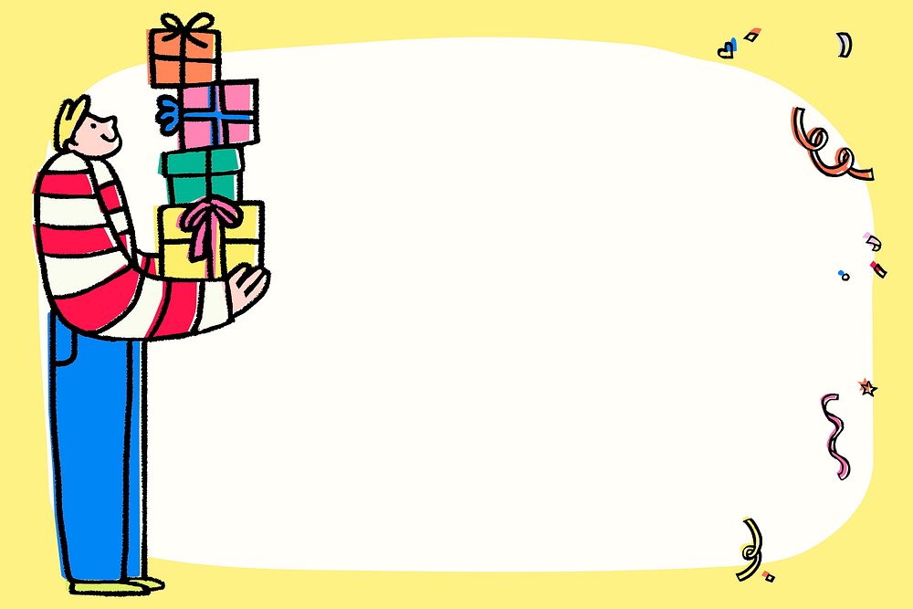 Birthday party frame background, yellow doodle vector