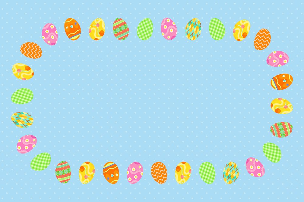 Blue Easter frame background, colourful patterned eggs vector
