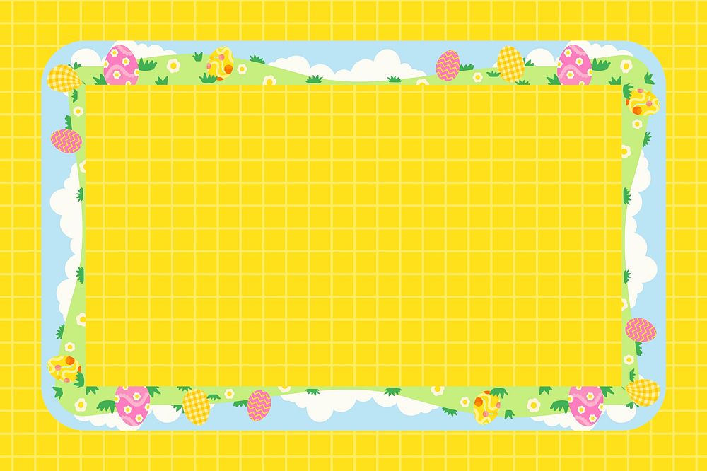 Cute Easter frame background, yellow grid pattern for kids psd