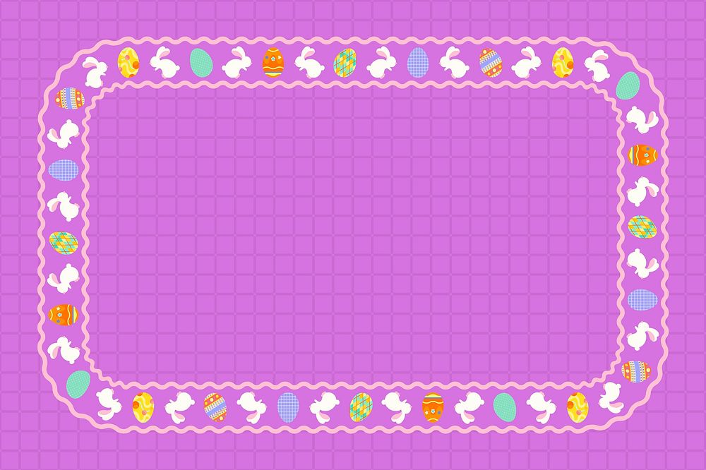 Cute Easter frame background, purple grid pattern for kids vector