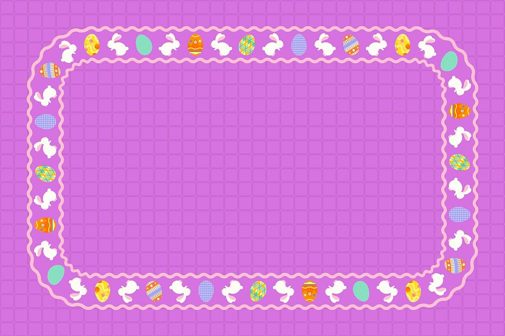 Cute Easter frame background, purple grid pattern for kids psd