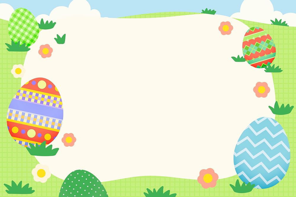 Easter celebration frame background, patterned eggs psd