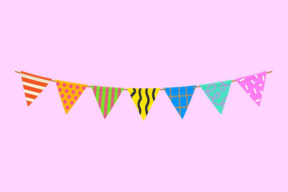 Flat colorful party flag element, celebration decoration