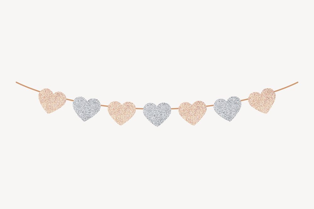 Glitter hearts banner element, party decoration vector