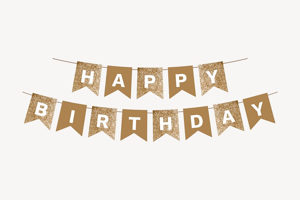 Gold happy birthday banner, party psd