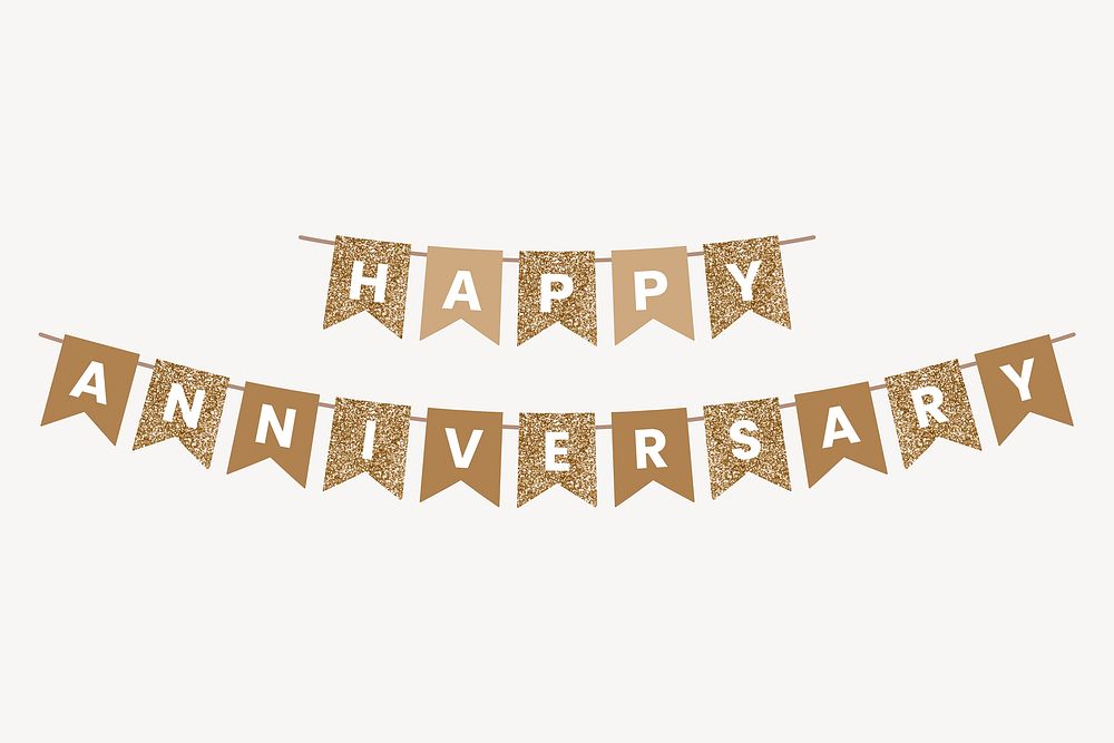 Gold happy anniversary party flag, celebration vector