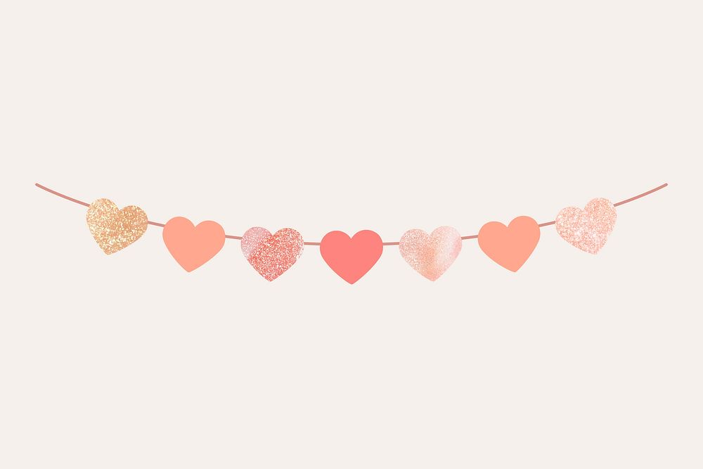 Pastel heart shaped banner element, party decoration psd
