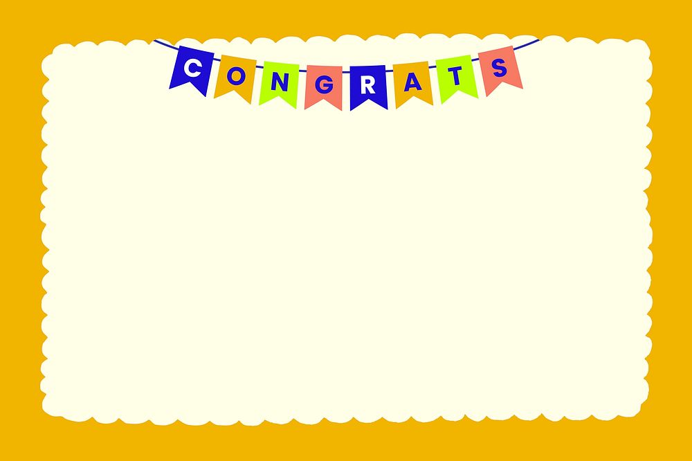 Horizontal congrats party flag frame background, event design, vector