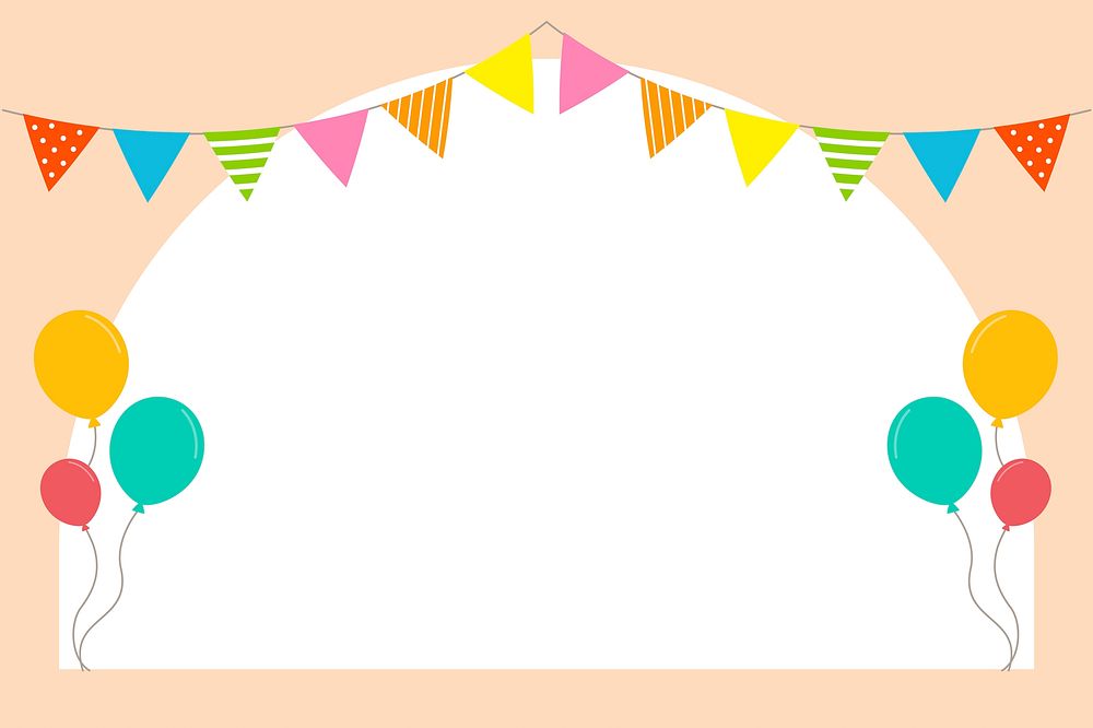 Party flag, balloons, frame background, event design, vector