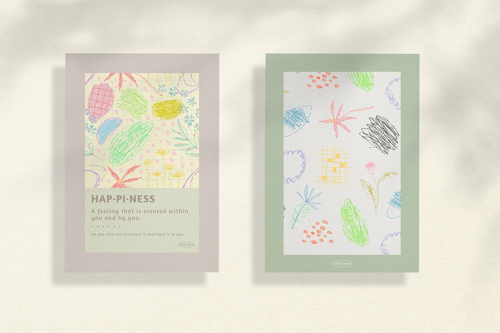 Card mockup, kids doodle on neutral color background psd