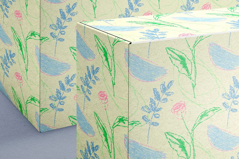 Floral paper box, hand drawn line art