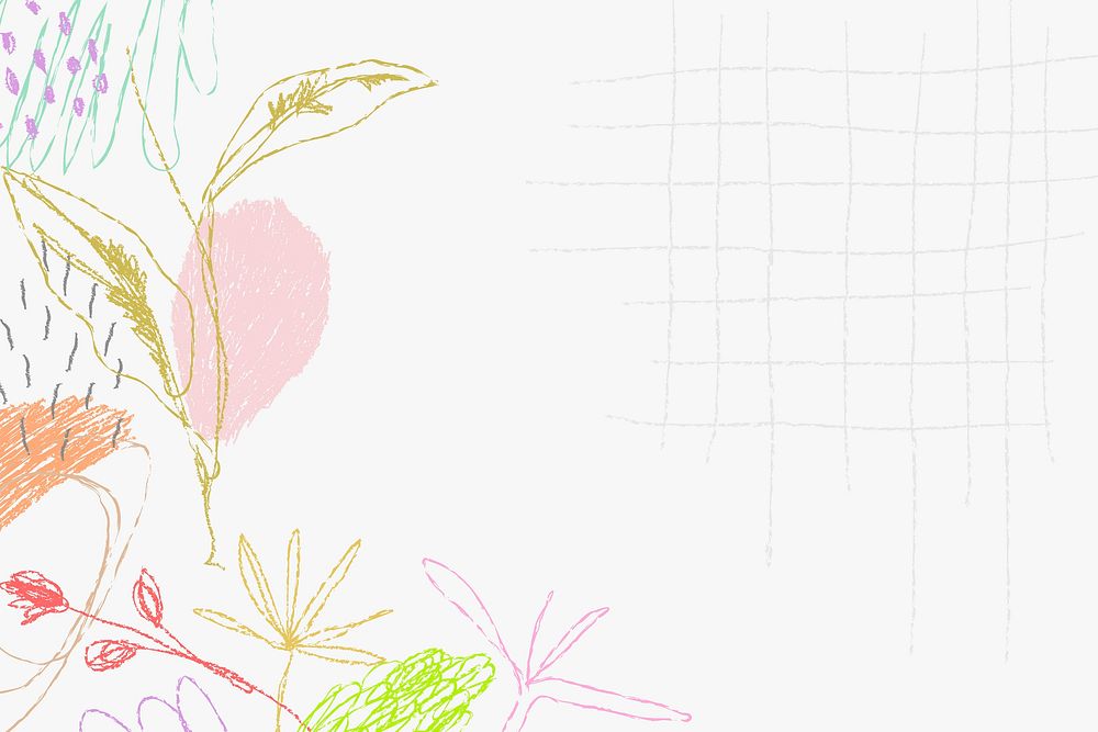 Colorful floral background, crayon scribble design vector