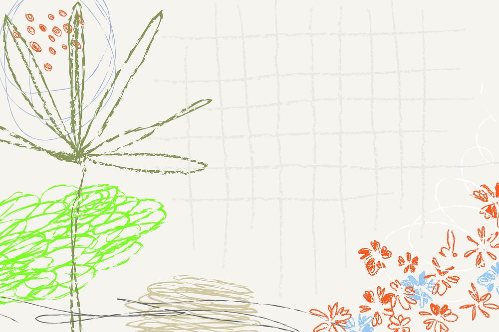 Colorful floral background, crayon scribble design vector