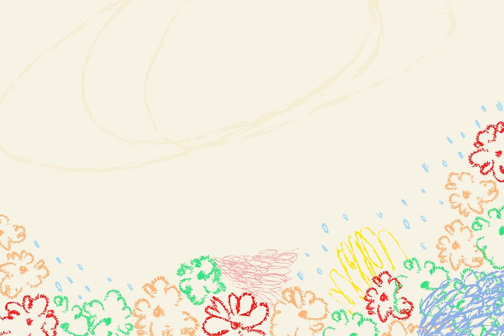 Colorful floral background, crayon scribble design psd
