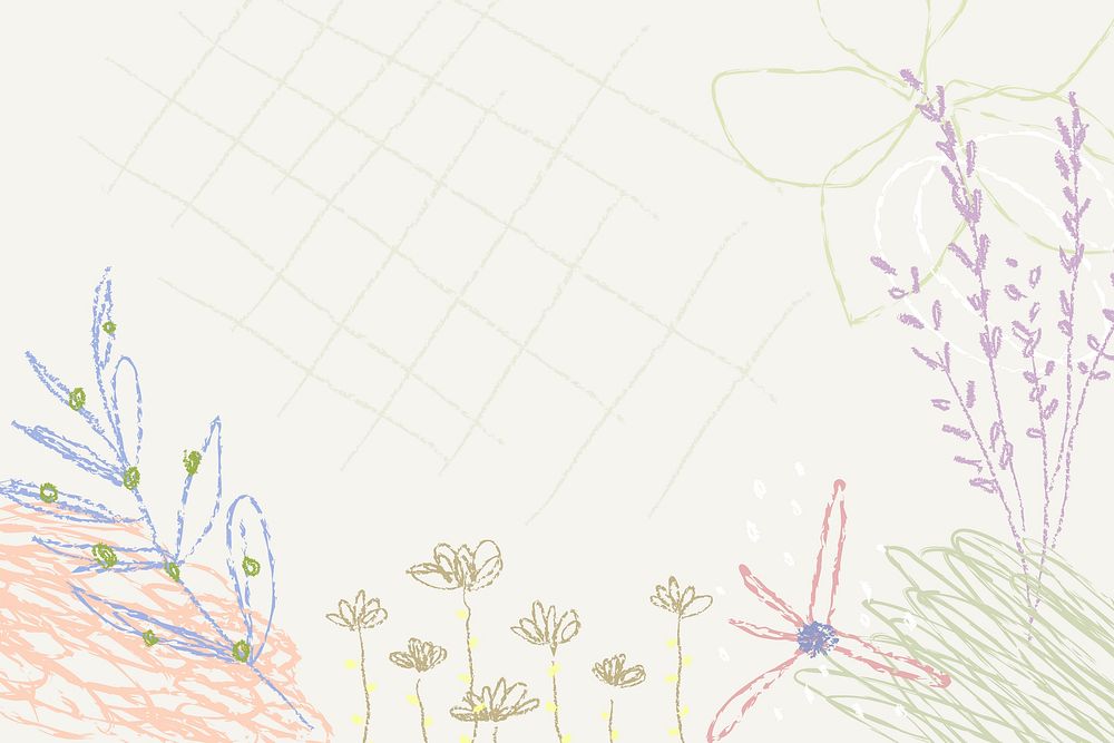 Aesthetic floral doodle frame, colorful cute design background vector