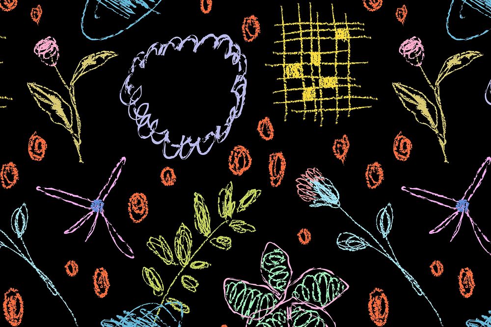 Colorful floral background, crayon scribble design vector