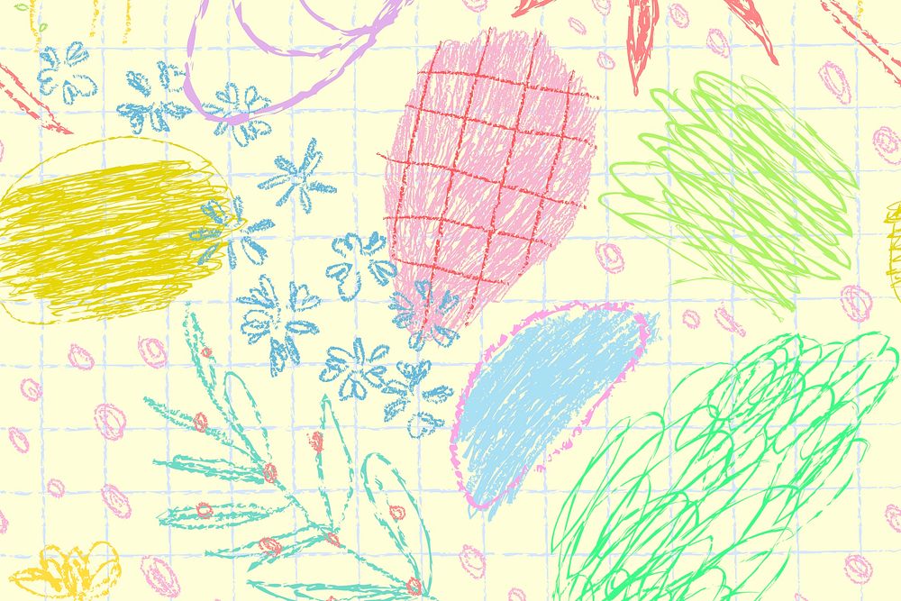 Colorful floral background, crayon scribble design psd