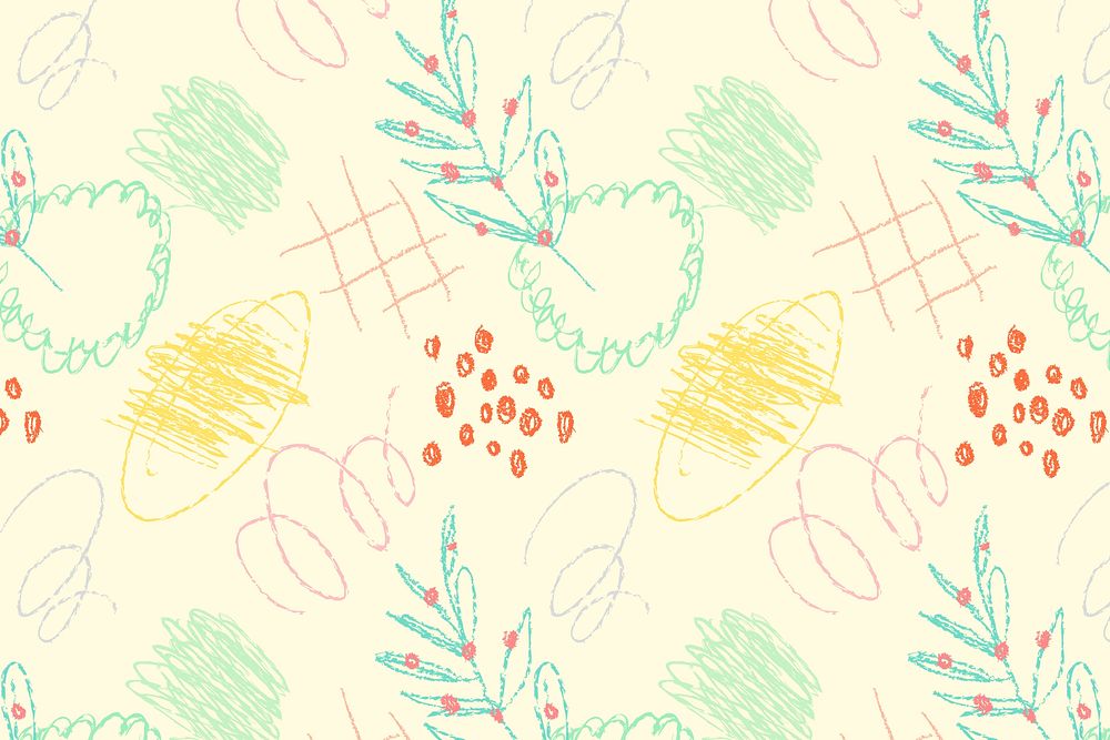 Cute crayon seamless pattern, colorful doodle on color background psd