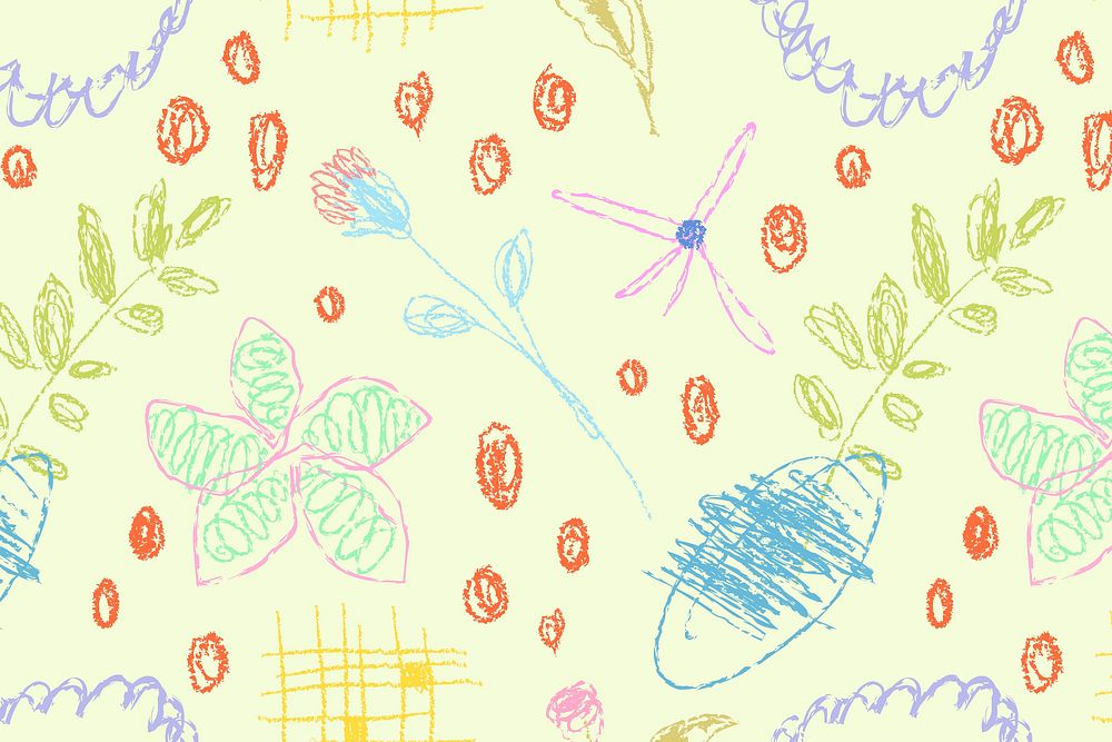 Cute crayon seamless pattern, colorful doodle on color background vector
