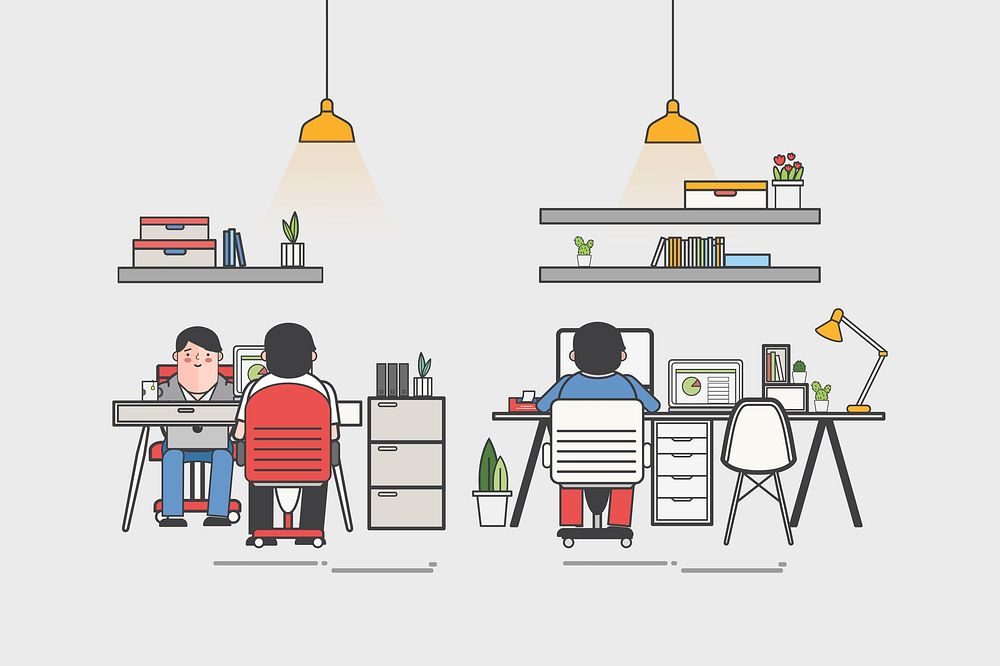 Illustration of an office and office workers