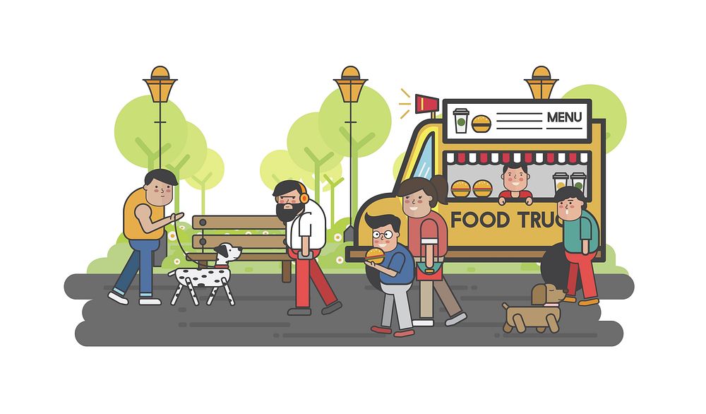 Happy people at a food truck