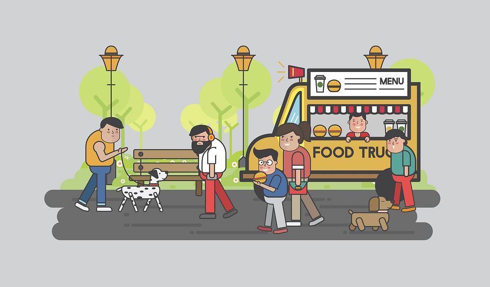 Happy people at a food truck