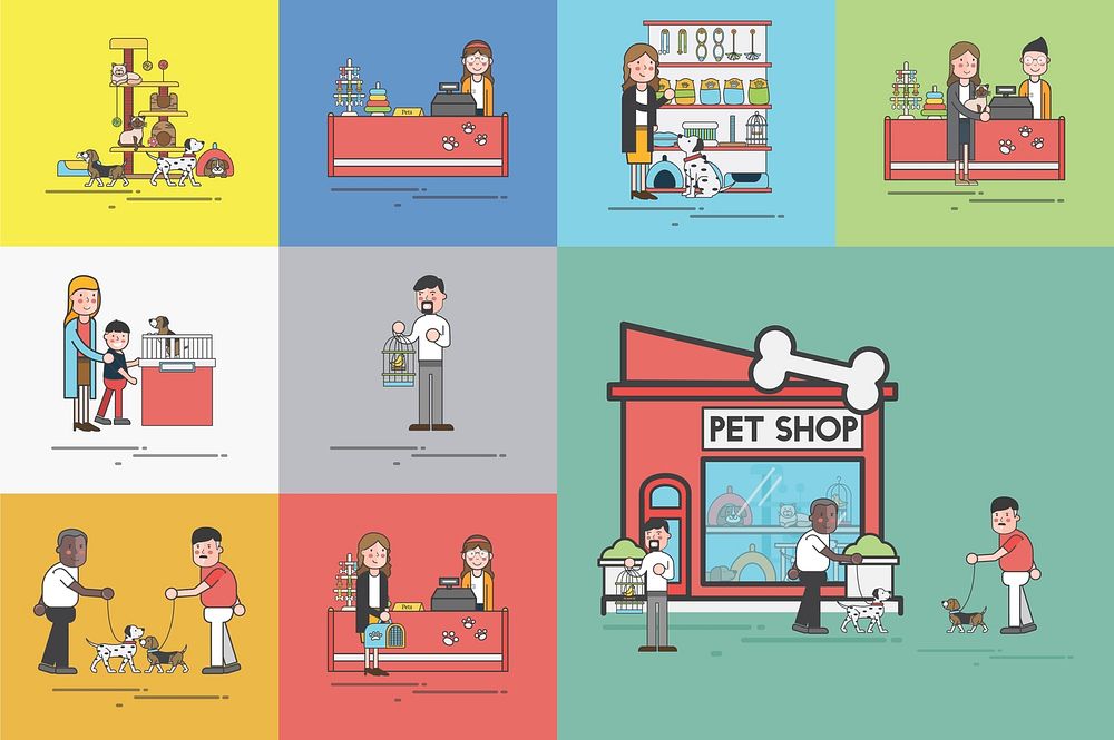Illustration set of pet shop
