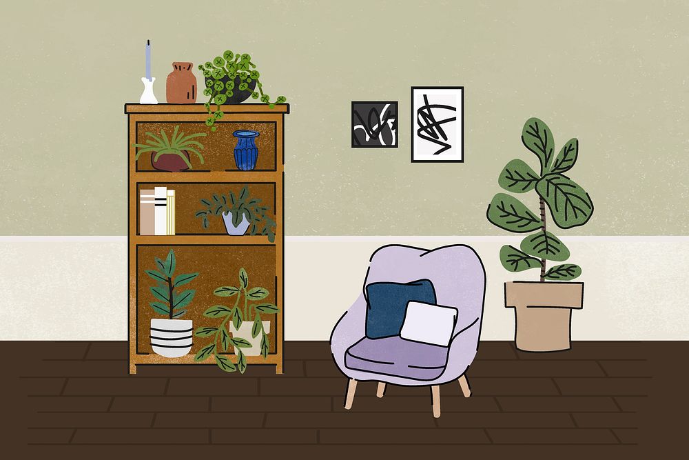 Cute home decor background, furniture illustration