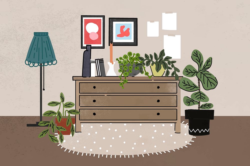 Cute home decor background, with furniture illustration