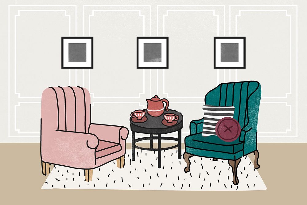 Cute tea room background, with furniture & home decor illustration