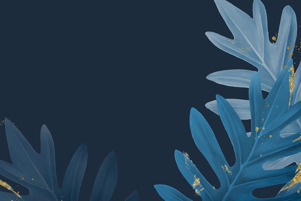 Tropical leaf border frame background, blue luxury design vector