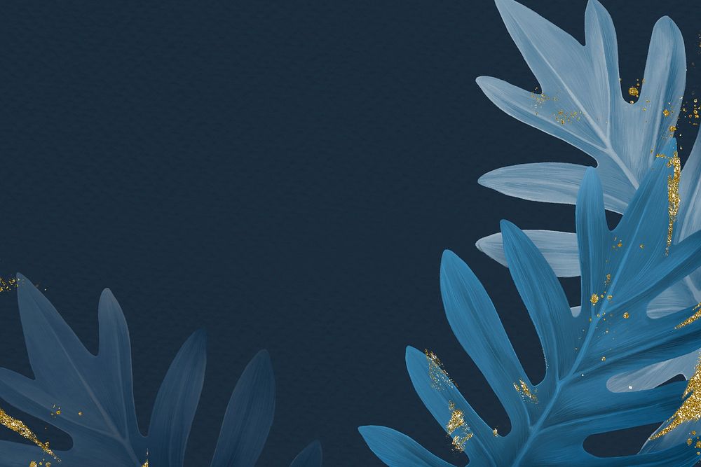 Tropical leaf border frame background, blue luxury design psd