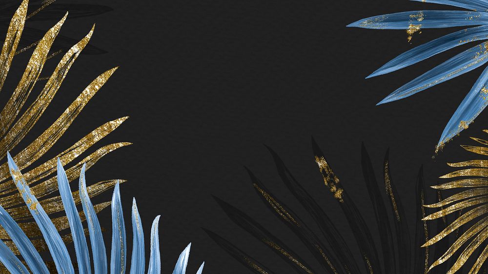 Black desktop wallpaper, aesthetic tropical leaf design