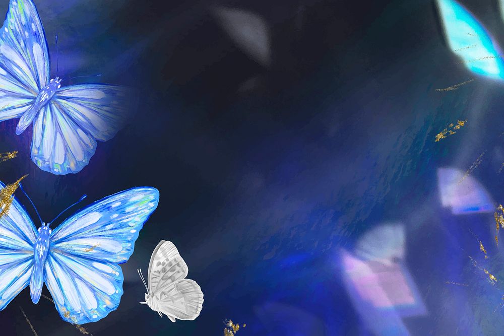 Dark background, aesthetic blue butterfly painting design vector