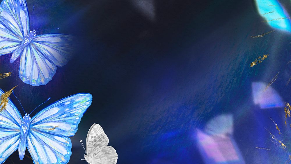 Dark blue computer wallpaper, aesthetic butterfly painting design