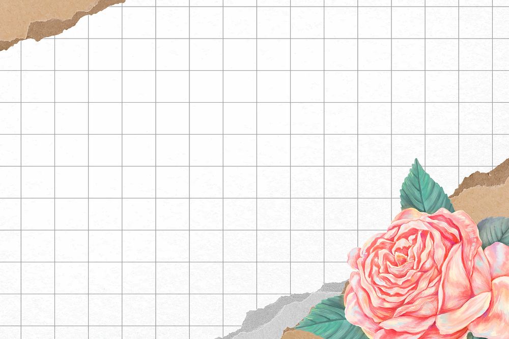 Rose border, grid background, aesthetic design vector
