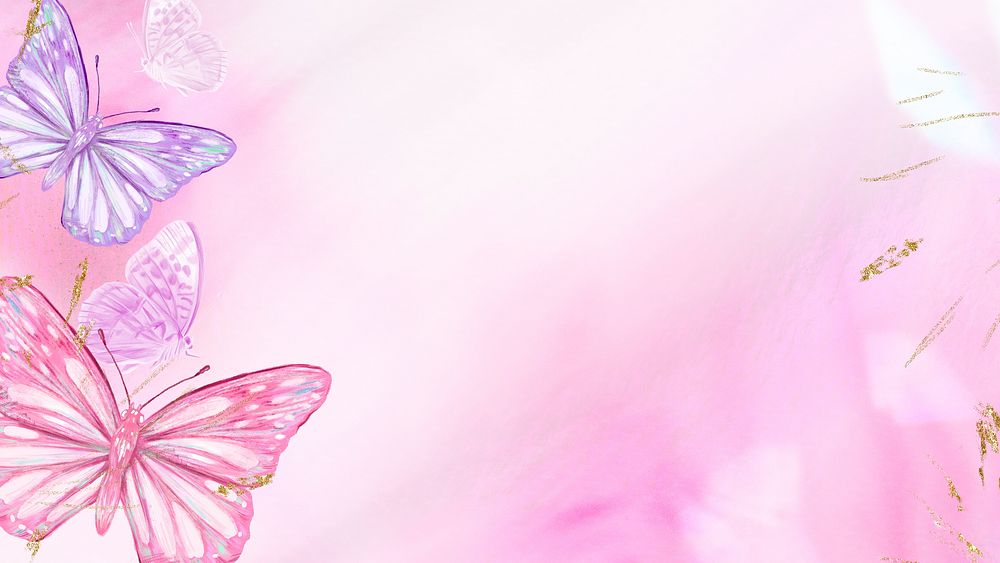 Gradient pink desktop wallpaper, aesthetic butterfly design