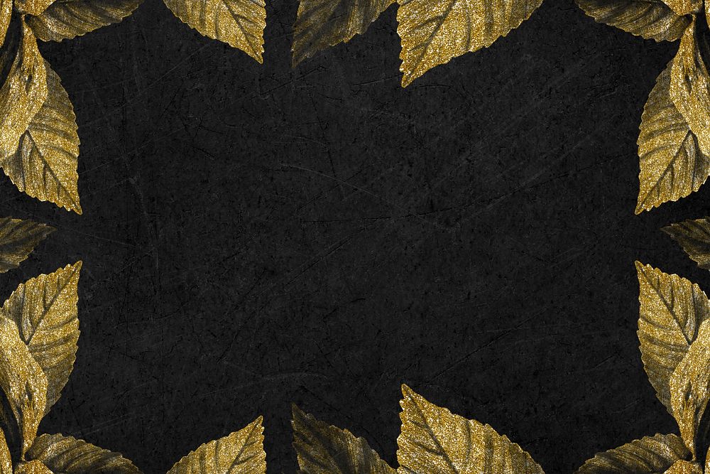 Black background, gold leaf frame design psd