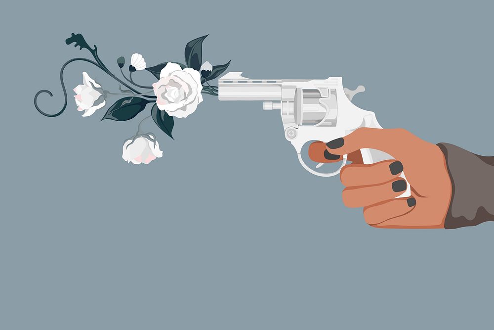 Hand holding flower gun background illustration