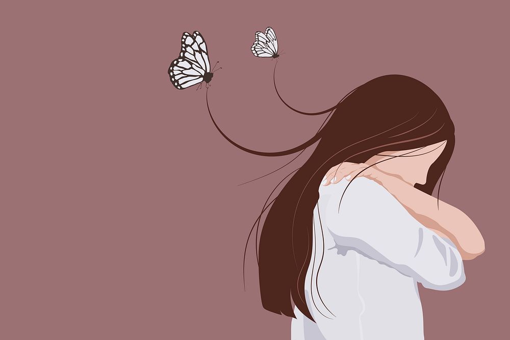 Sad woman background, feminine illustration design