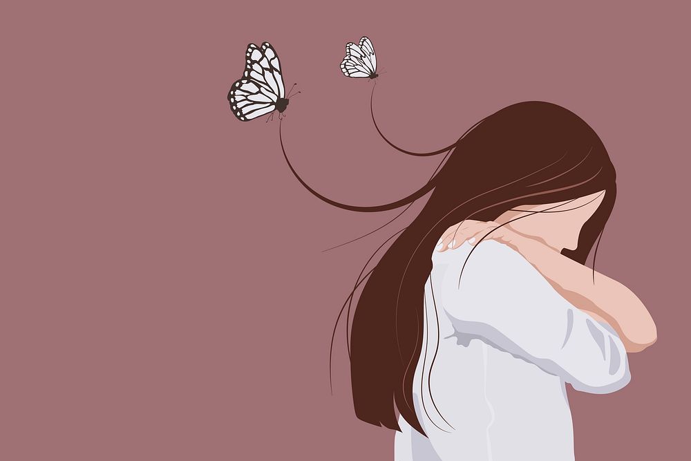 Woman and mental health background, feminine illustration design psd