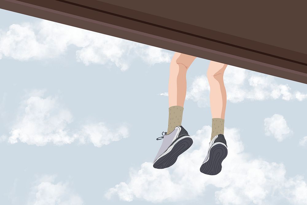Legs hanging off background, people illustration design psd