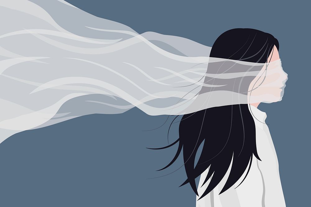 Sad woman background, feminine illustration design psd