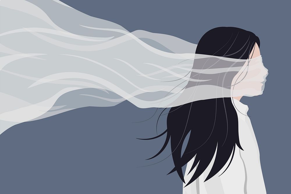Sad woman background, feminine illustration design vector