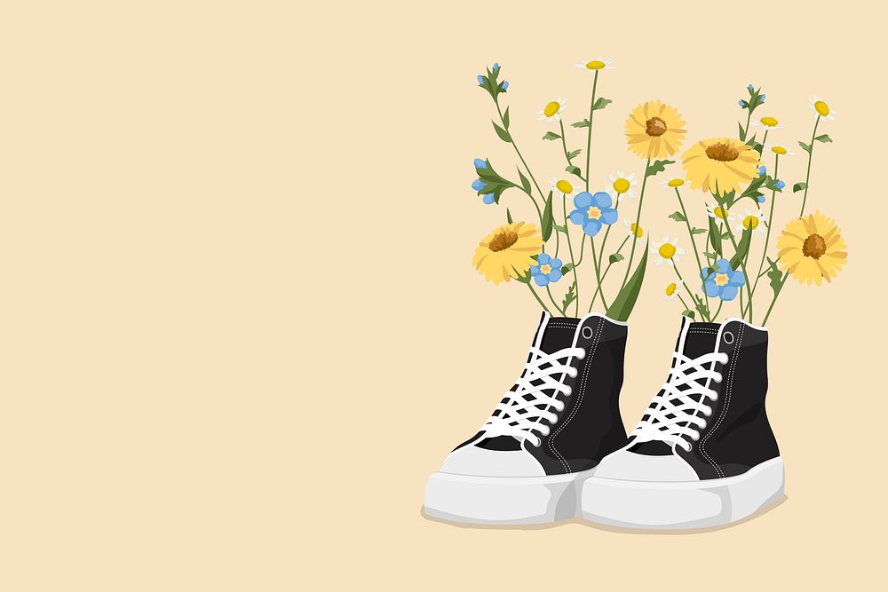 Cute shoes background, flower design, feminine illustration vector
