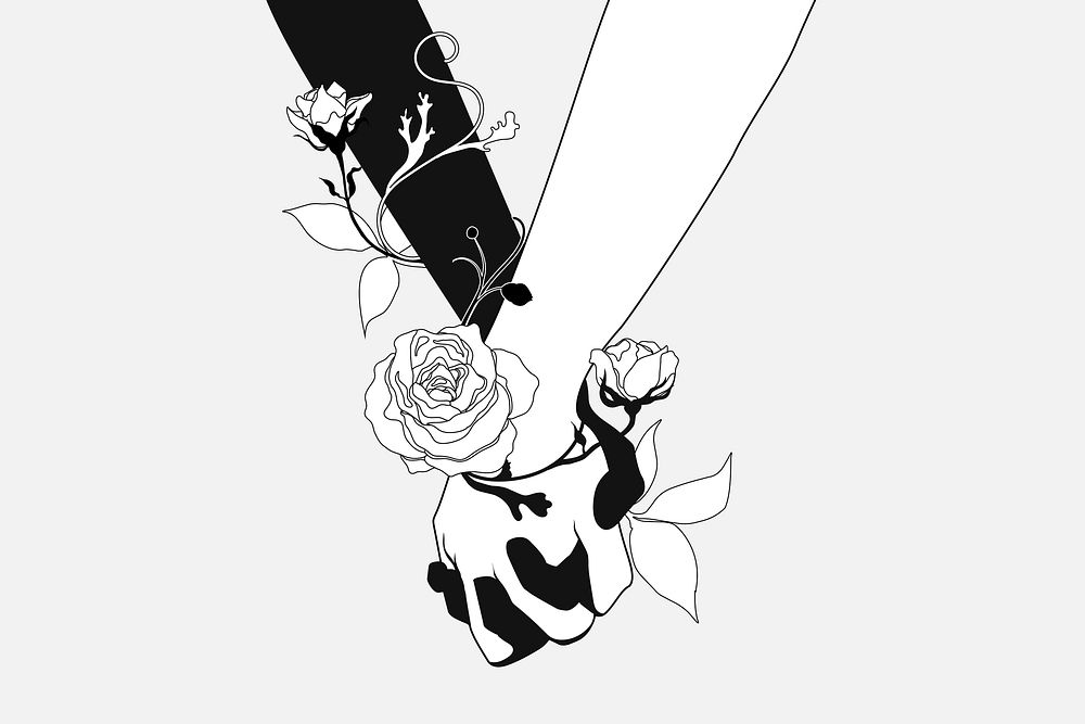 Holding hands background, black and white design vector