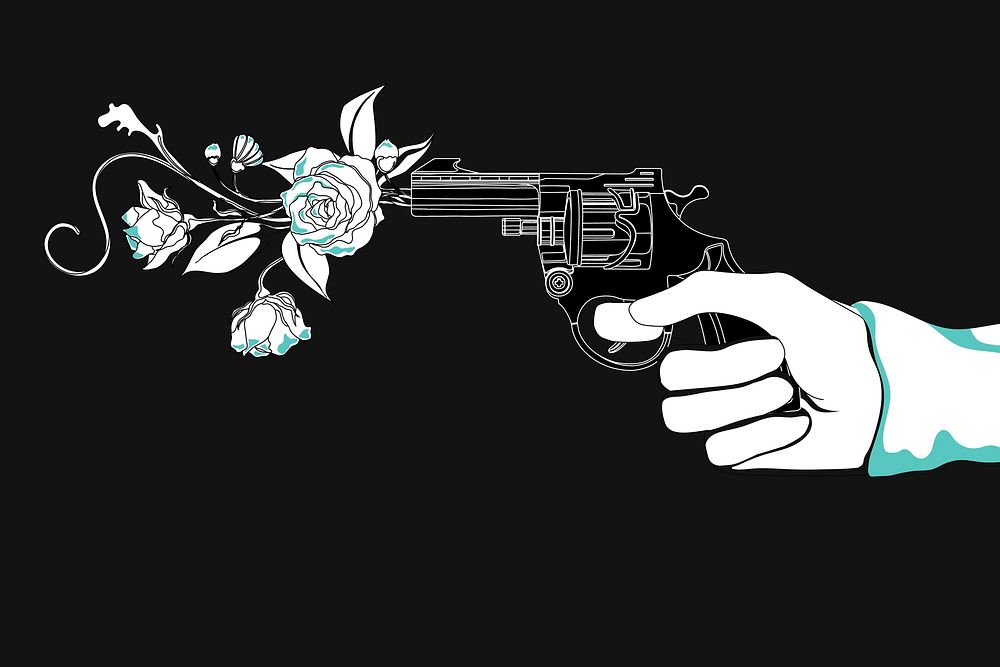 Hand holding flower gun background illustration