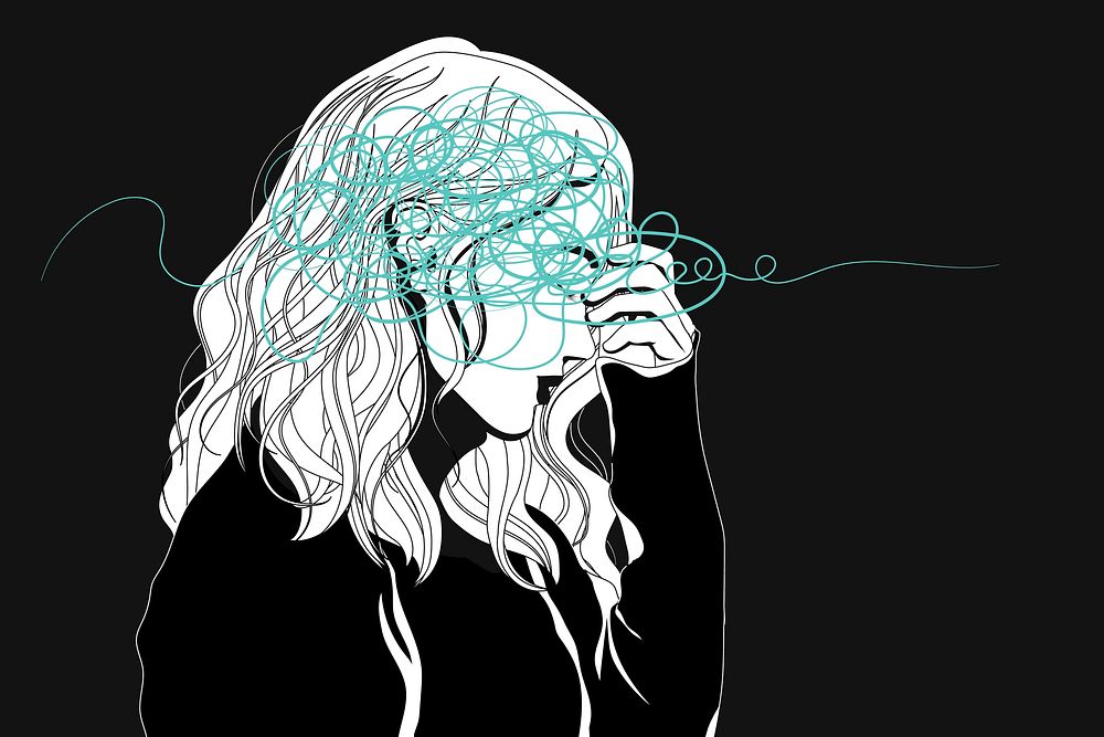 Woman and mental health background, feminine illustration design vector