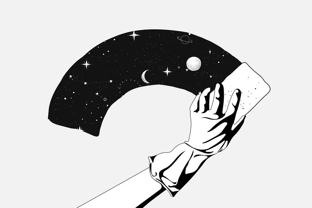 Aesthetic hand celestial background, black and white design vector