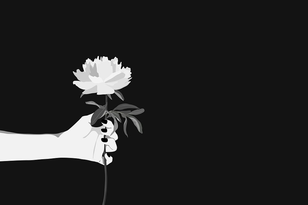 Hand holding flower background, black and white design vector